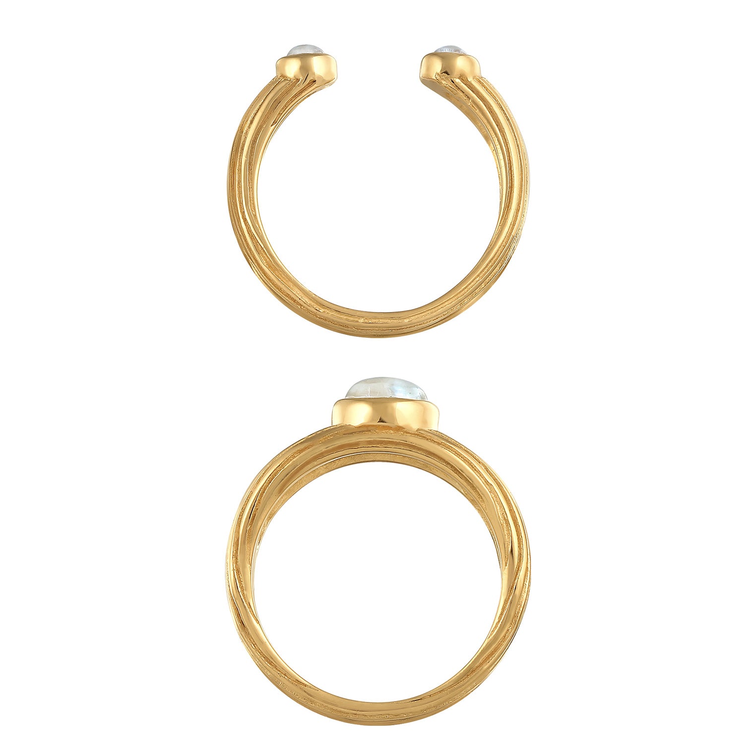 Gold - Elli PREMIUM | Siegelring 2er Set Offen | Mondstein (weiß) | 925er Sterling Silber Vergoldet