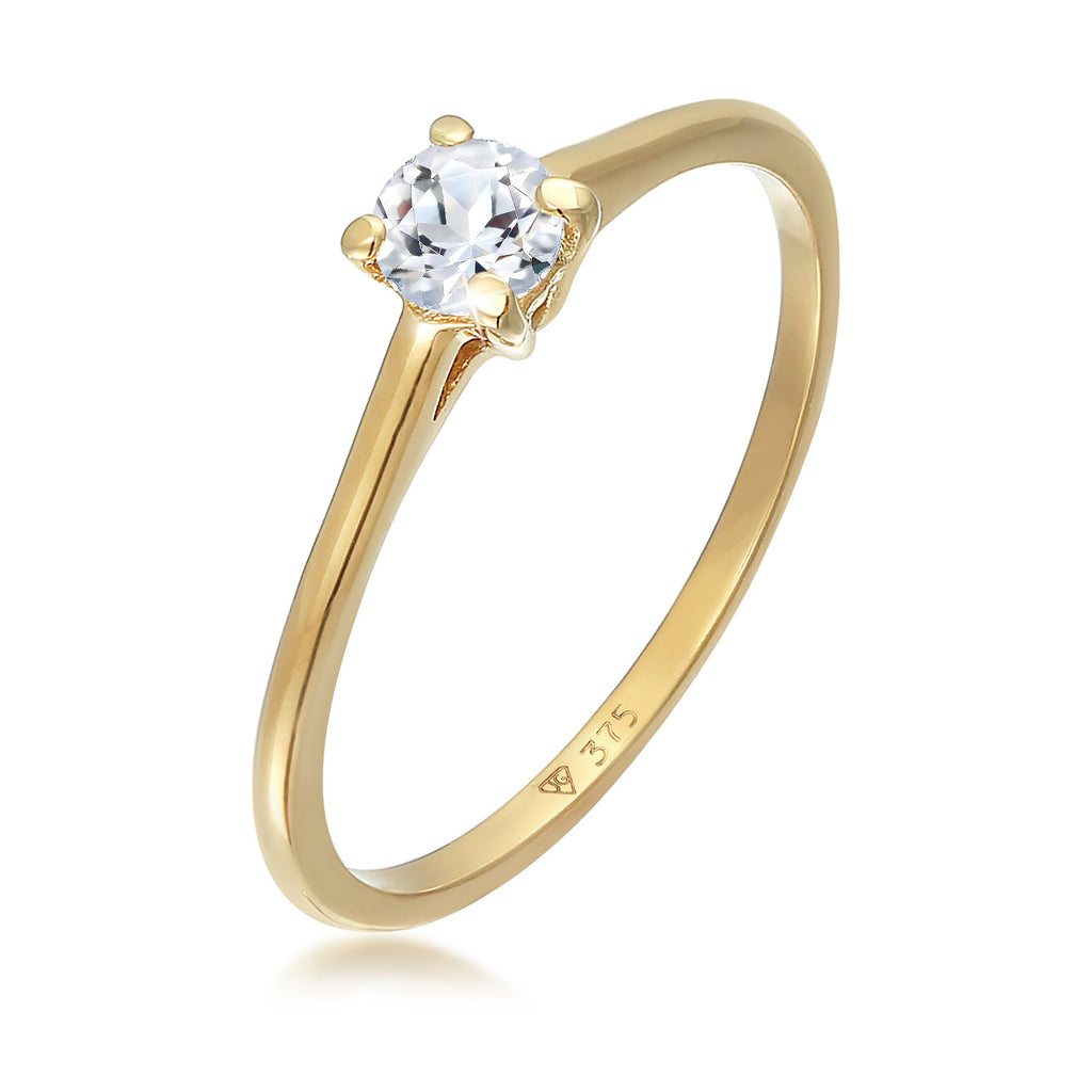 Gold - Elli PREMIUM | Verlobungsring Solitär | Topas (weiß) | 375er Gelbgold