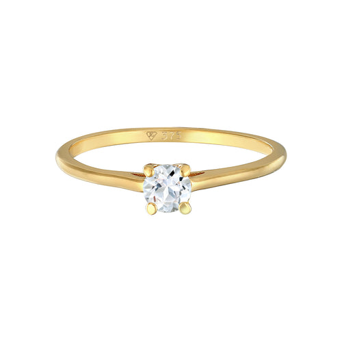 Gold - Elli PREMIUM | Verlobungsring Solitär | Topas (weiß) | 375er Gelbgold
