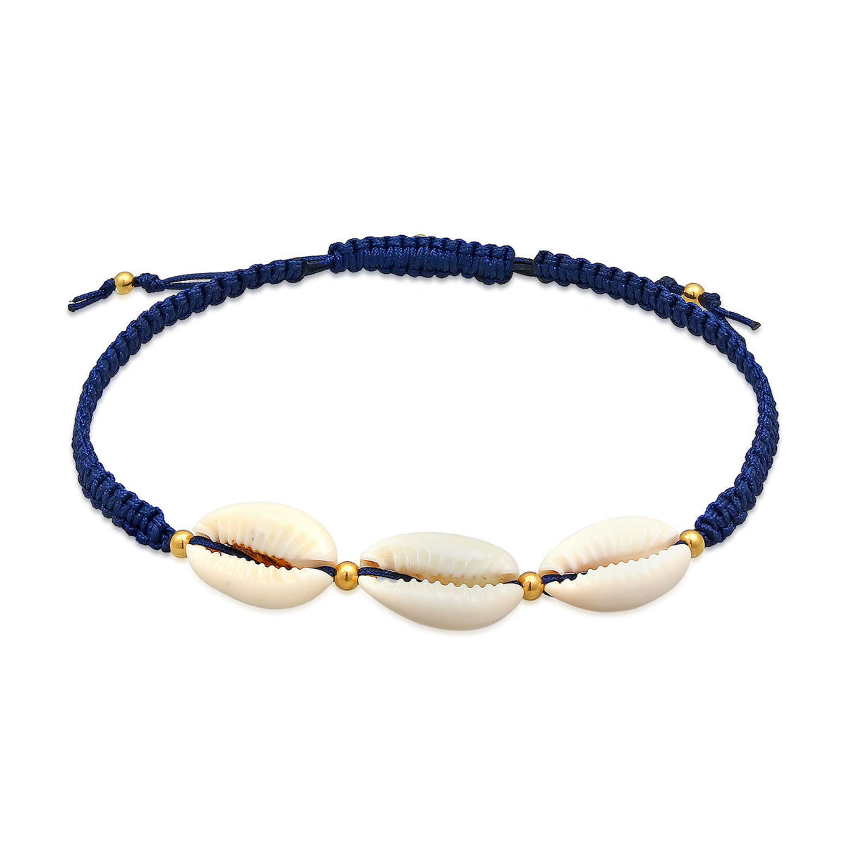 Dunkelblau - Elli | Fußkettchen Muschel | Nylon (Blau) | 925 Sterling Silber vergoldet