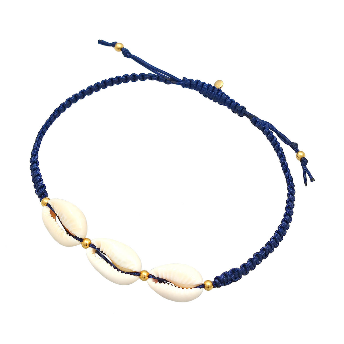 Dunkelblau - Elli | Fußkettchen Muschel | Nylon (Blau) | 925 Sterling Silber vergoldet