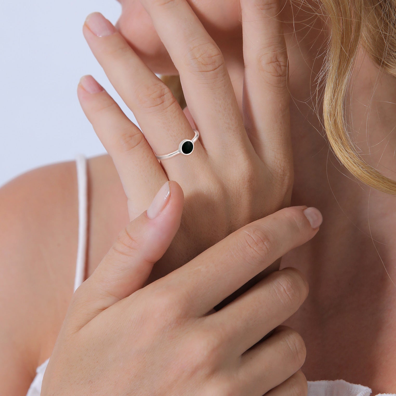 Schwarz - Elli | Ring Plättchen | Emaille | 925er Sterling Silber