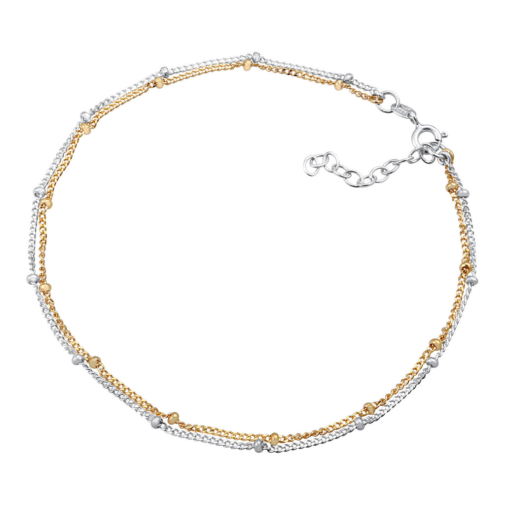 Bunt - Elli | Layer-Fußkettchen Kugel Bi-Color | 925er Sterling Silber Vergoldet