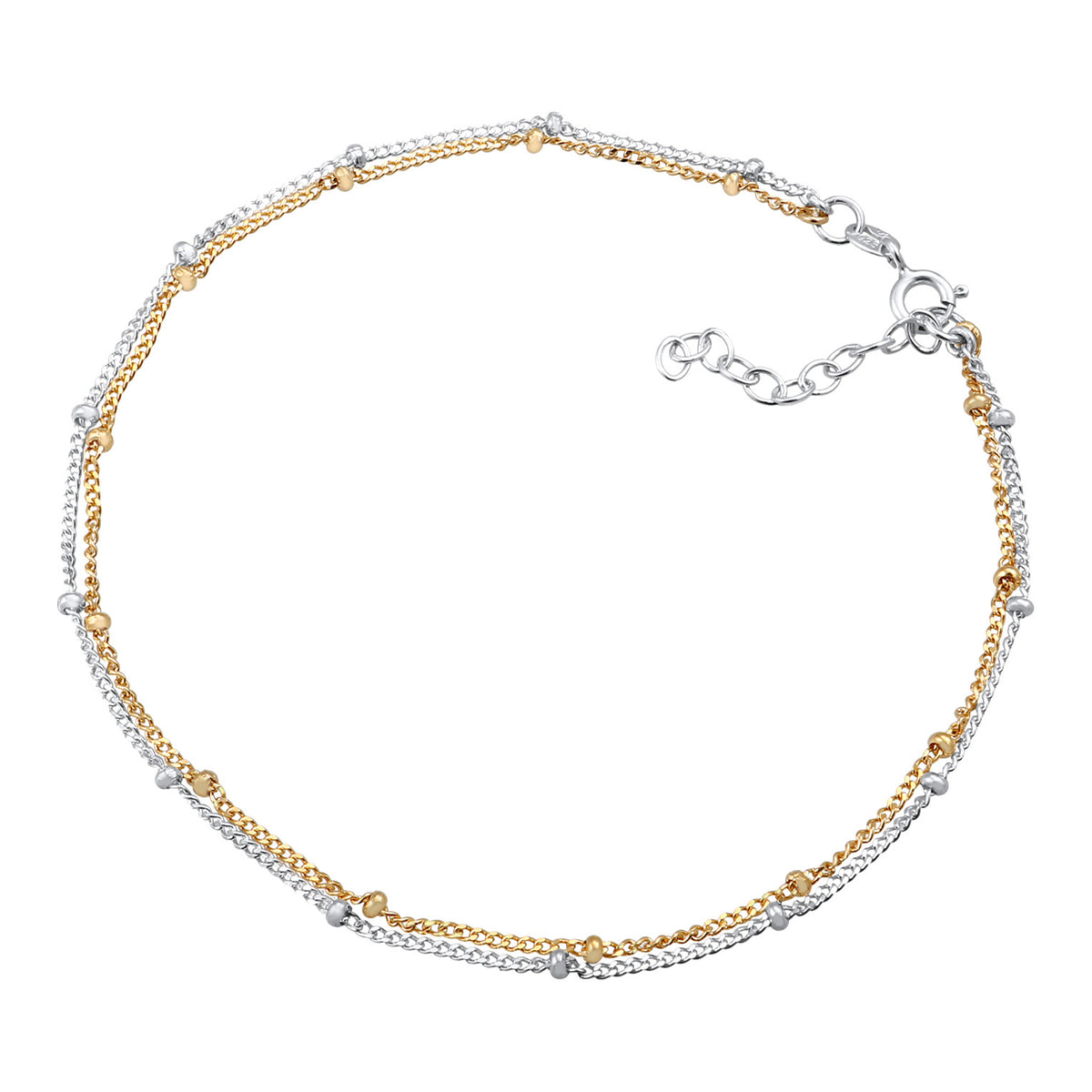 Bunt - Elli | Layer-Fußkettchen Kugel Bi-Color | 925er Sterling Silber Vergoldet