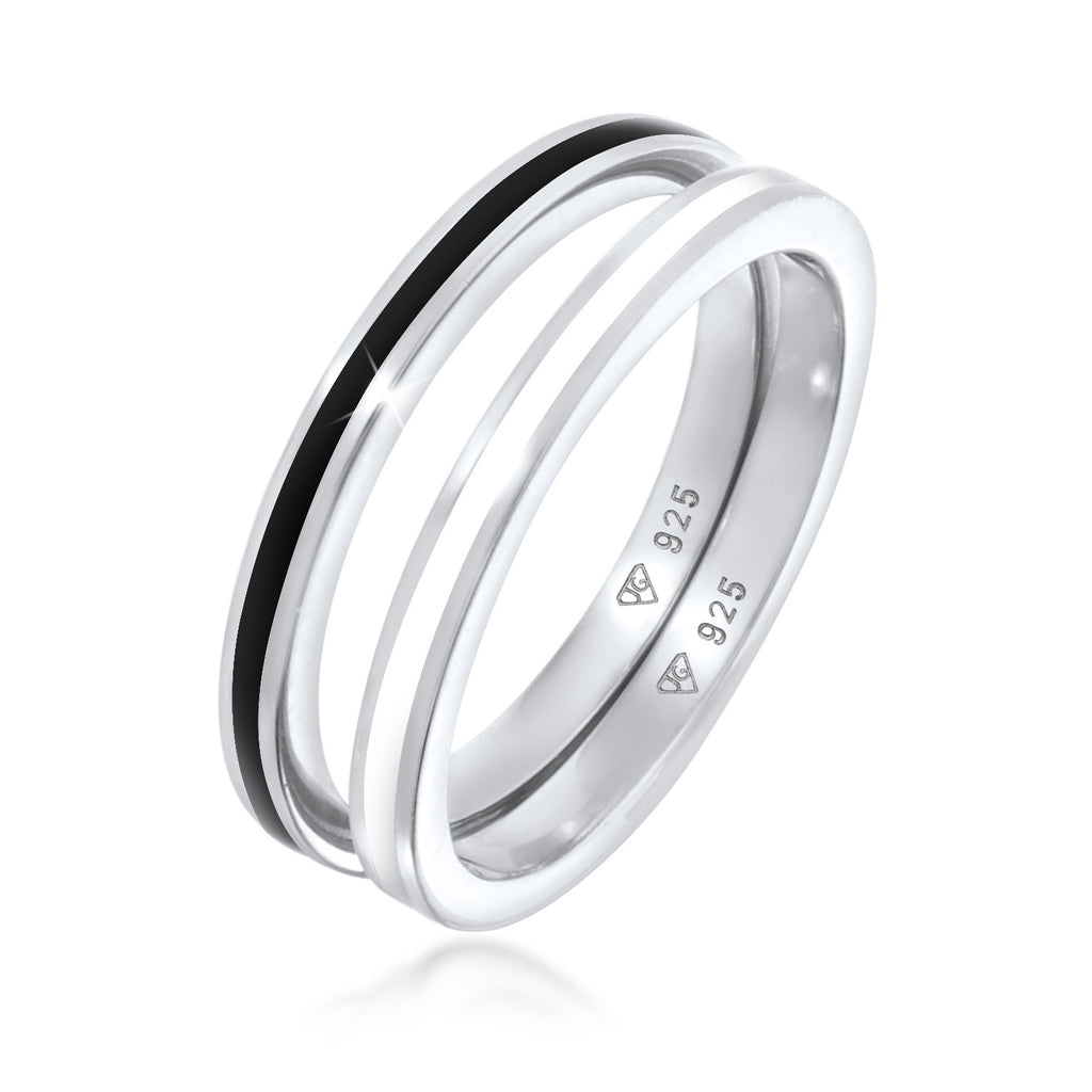 Silber - Elli | Bandring Set | Emaille | 925er Sterling Silber