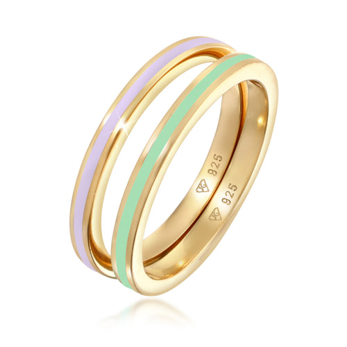 Gold - Elli | Bandring 2er Set | Emaille | 925er Sterling Silber