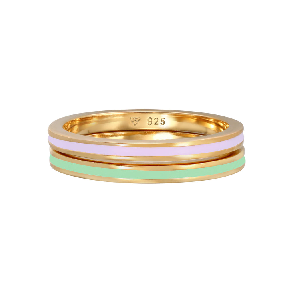 Gold - Elli | Bandring 2er Set | Emaille | 925er Sterling Silber