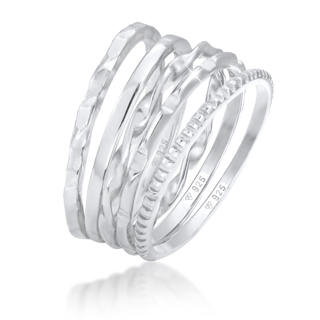 Silber - Elli | Stapelring 5er Set | 925er Sterling Silber