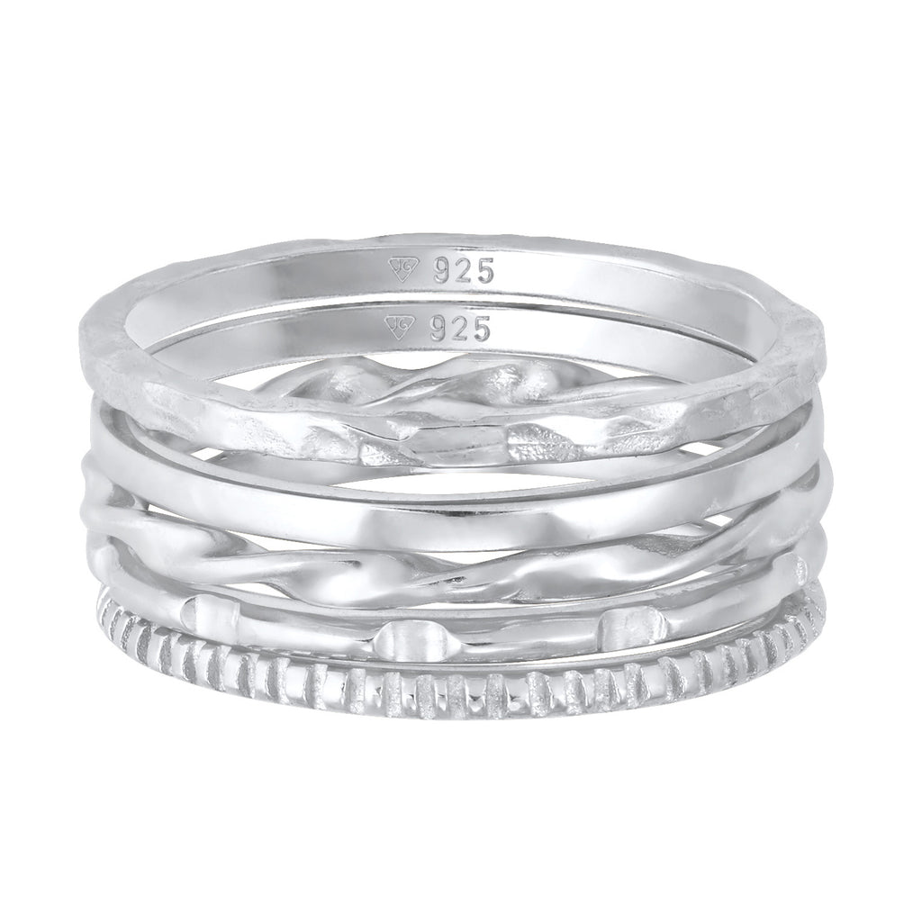 Silber - Elli | Stapelring 5er Set | 925er Sterling Silber