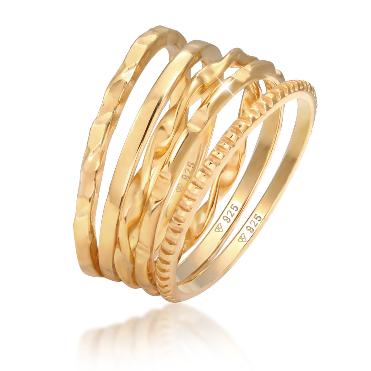 Gold - Elli | Stapelring 5er Set | 925er Sterling Silber