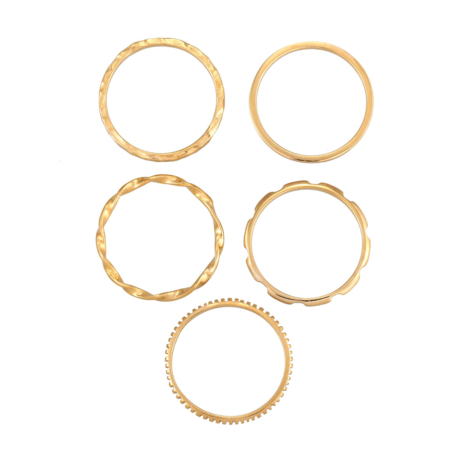 Gold - Elli | Stapelring 5er Set | 925er Sterling Silber