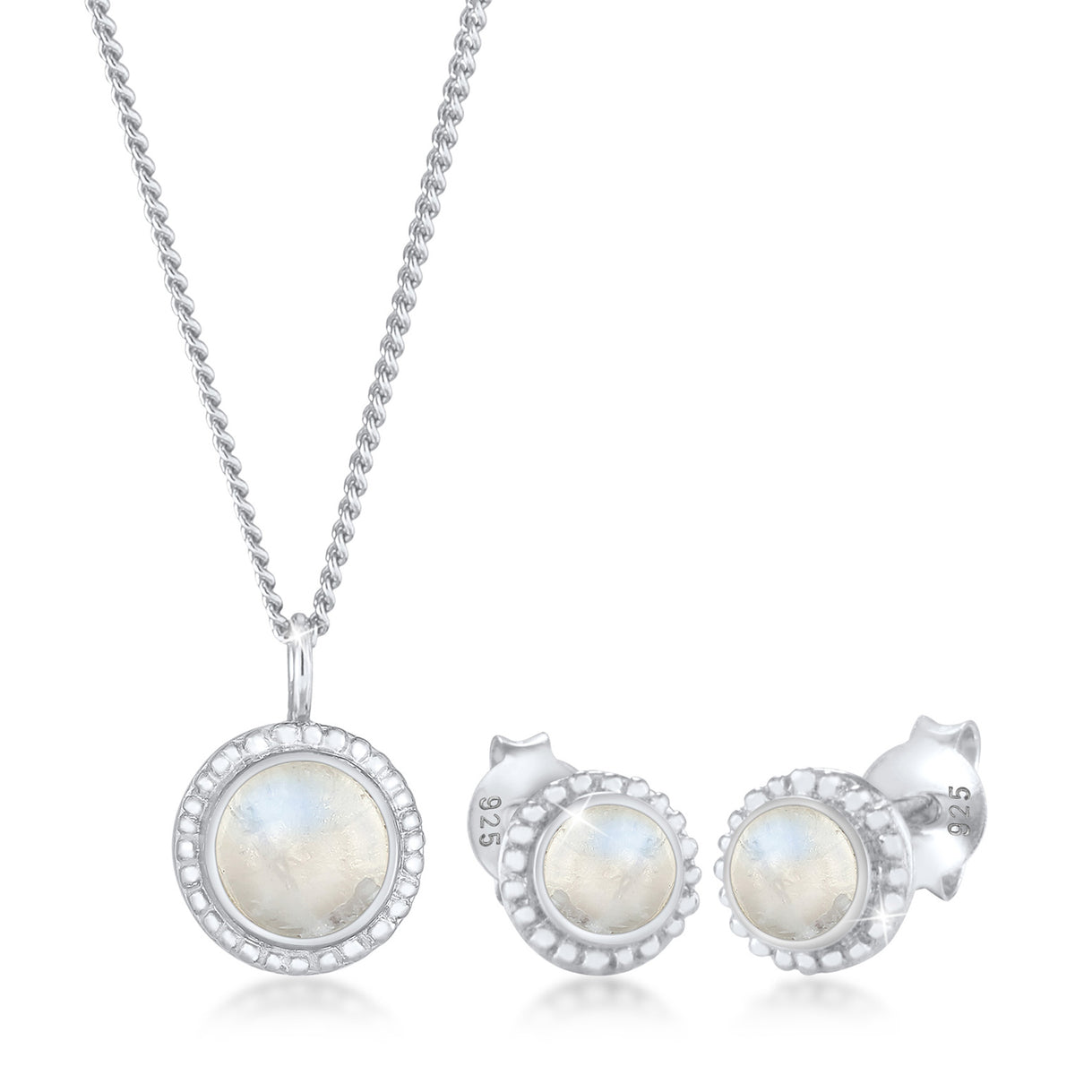Silber - Elli PREMIUM | Schmuckset Boho | Mondstein (Weiß) | 925er Sterling Silber
