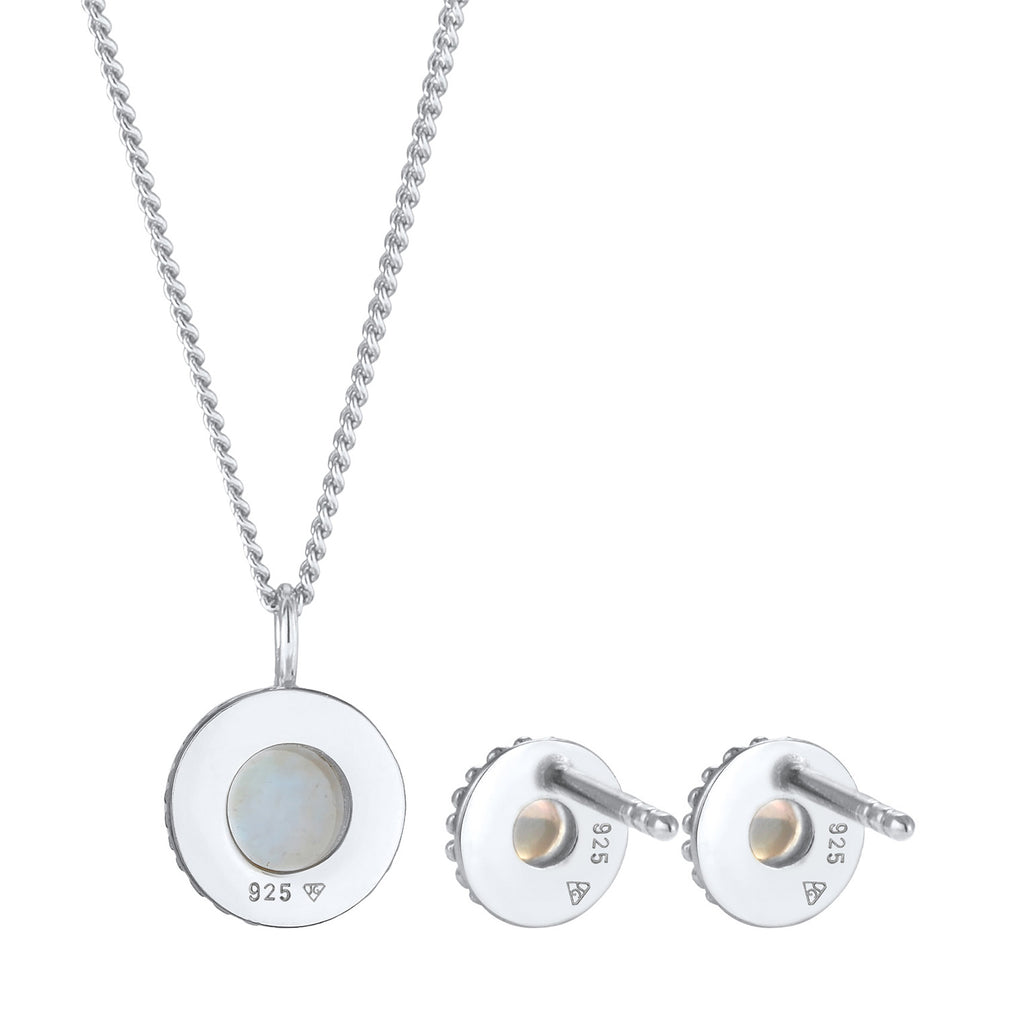 Silber - Elli PREMIUM | Schmuckset Boho | Mondstein (Weiß) | 925er Sterling Silber