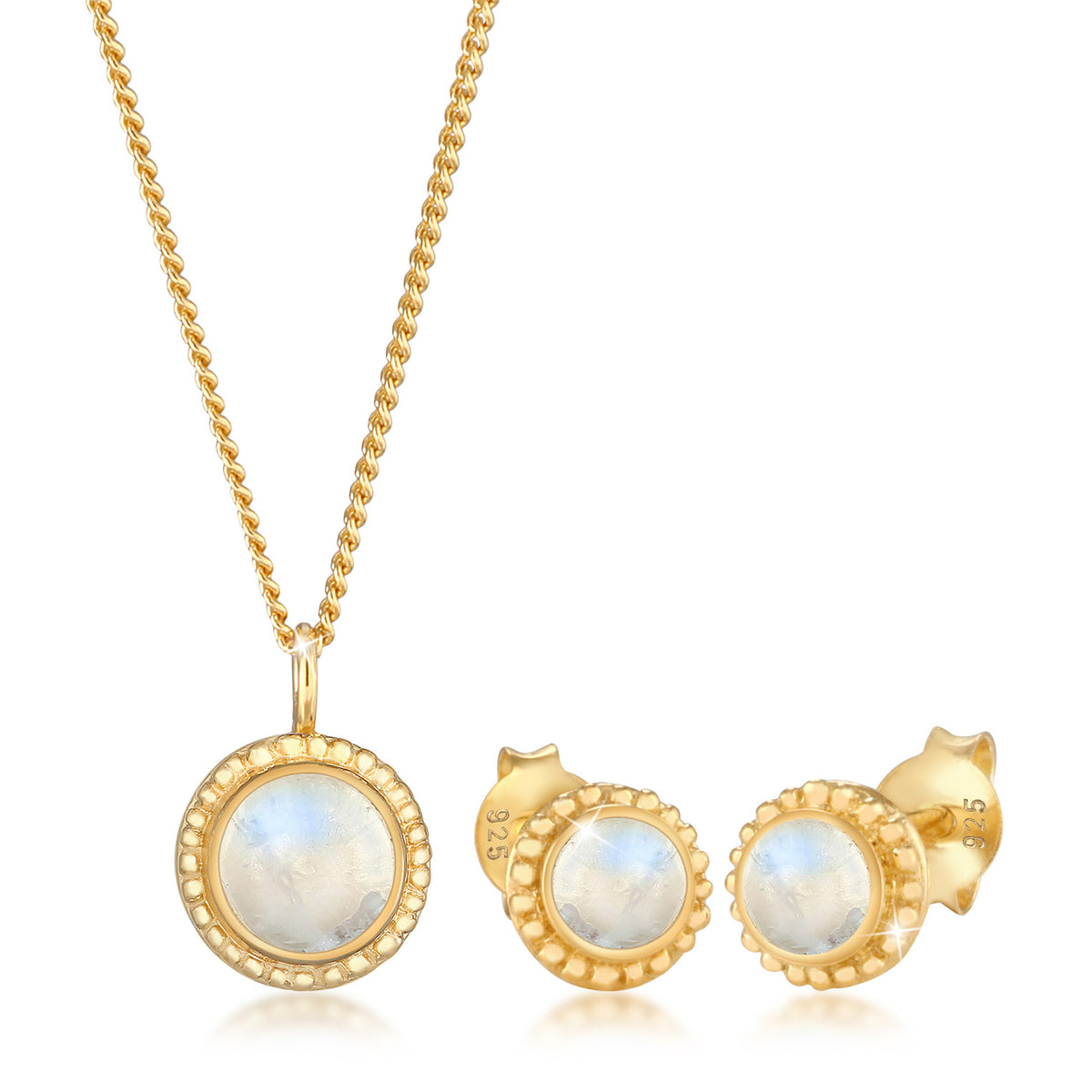 Gold - Elli PREMIUM | Schmuckset Boho | Mondstein (Weiß) | 925er Sterling Silber