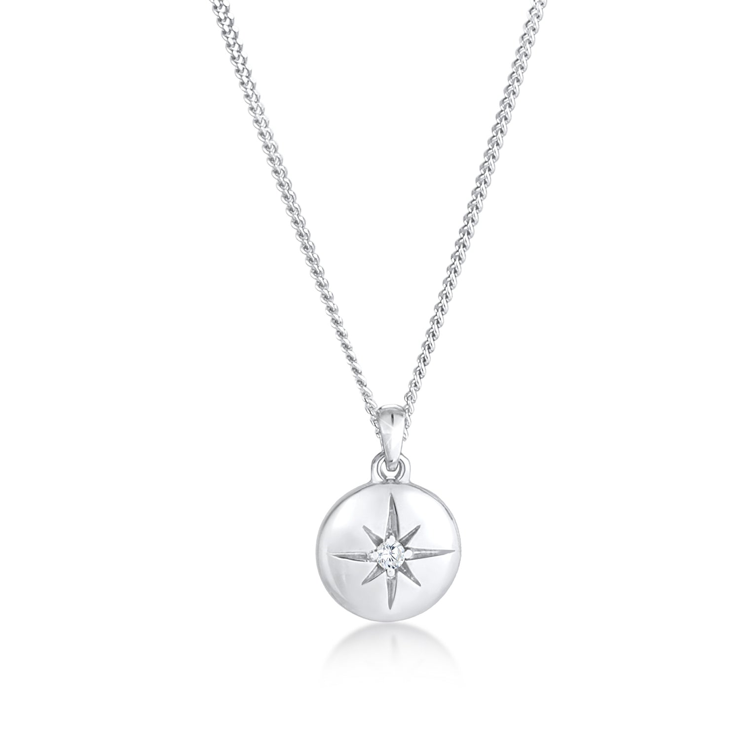 Silber - Elli | Halskette Stern Plättchen | Zirkonia (Weiß) | 925er Sterling Silber