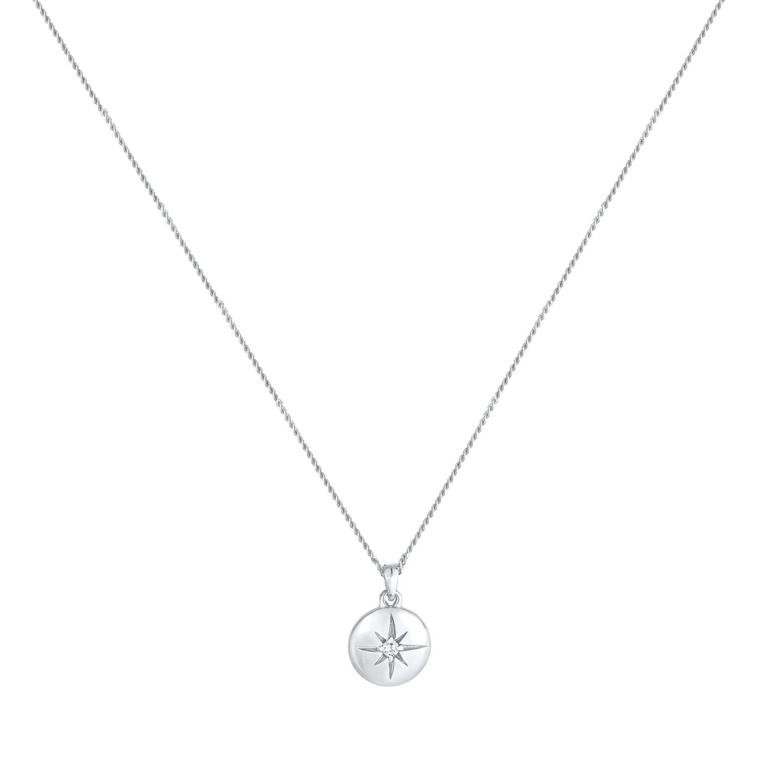 Silber - Elli | Halskette Stern Plättchen | Zirkonia (Weiß) | 925er Sterling Silber