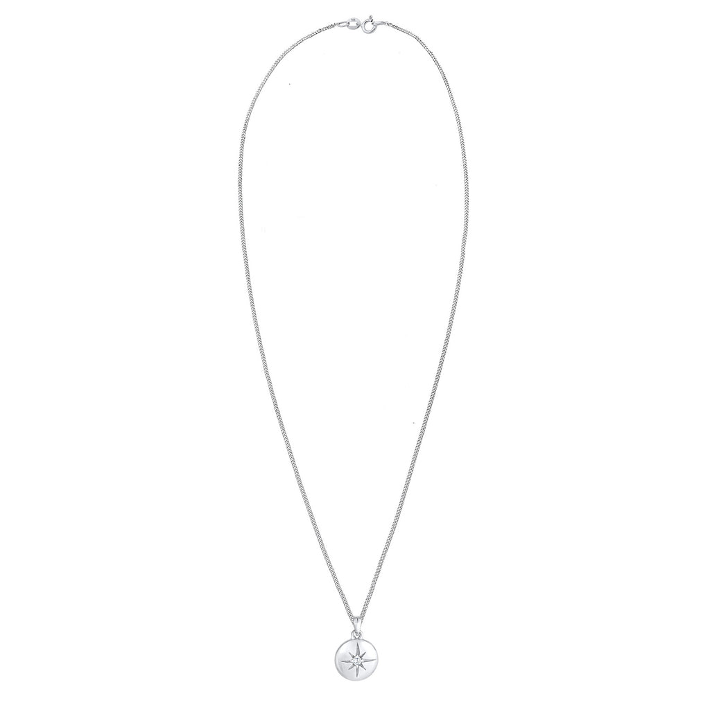 Silber - Elli | Halskette Stern Plättchen | Zirkonia (Weiß) | 925er Sterling Silber