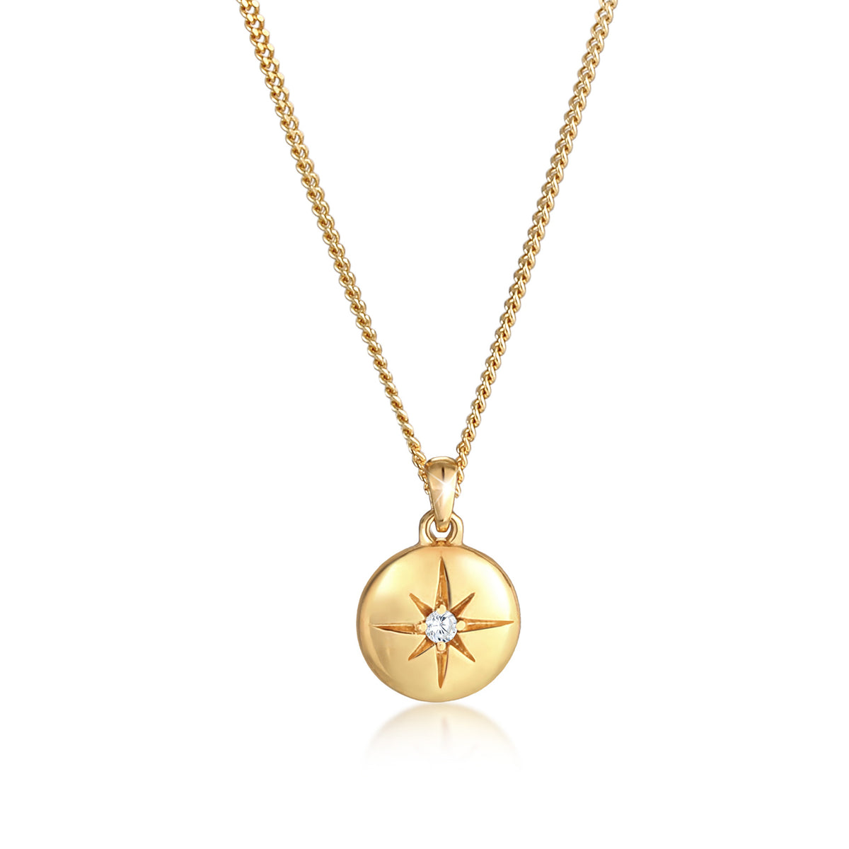 Gold - Elli | Halskette Stern Plättchen | Zirkonia (Weiß) | 925er Sterling Silber