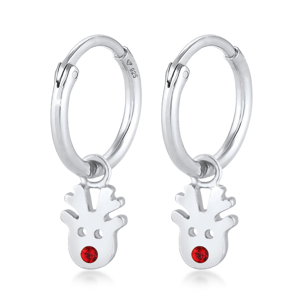 Silber - Elli | Creolen Rentier | Mit Kristallen von Swarovski® (Rot) | 925er Sterling Silber