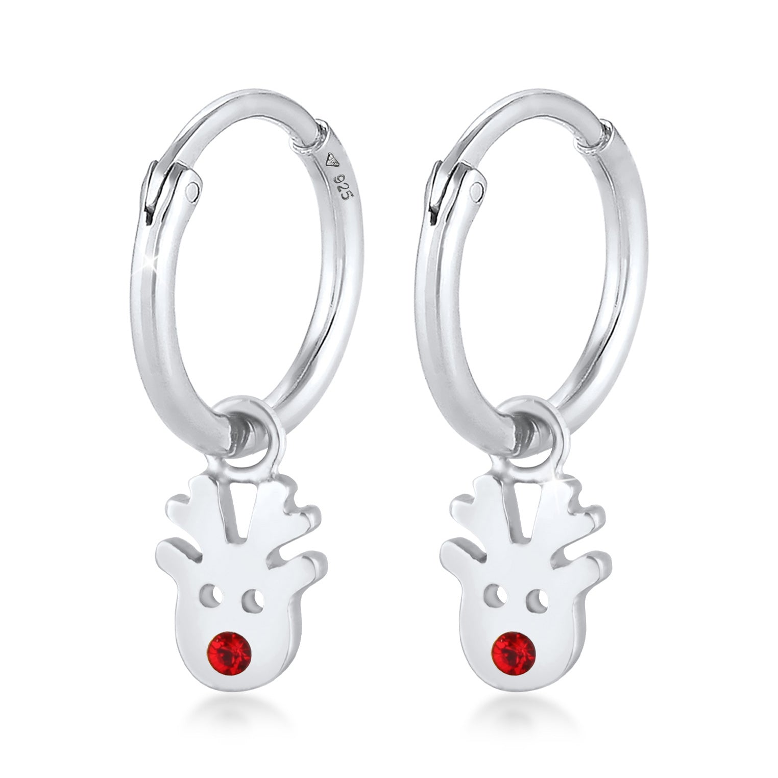Silber - Elli | Creolen Rentier | Mit Kristallen von Swarovski® (Rot) | 925er Sterling Silber