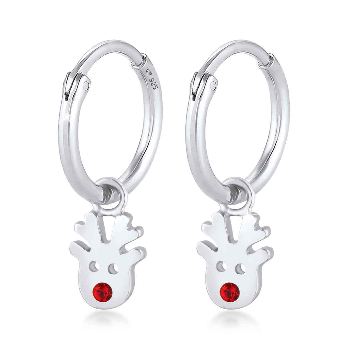 Silber - Elli | Creolen Rentier | Mit Kristallen von Swarovski® (Rot) | 925er Sterling Silber