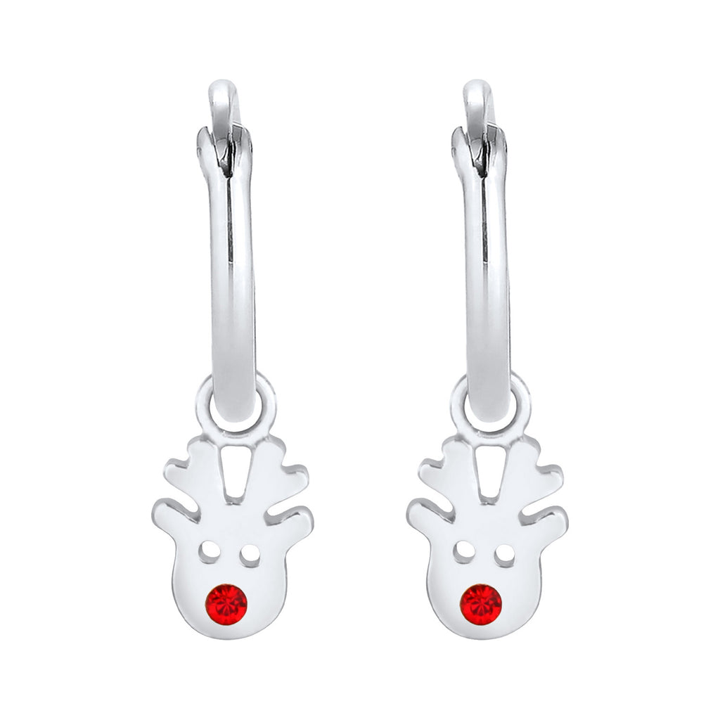 Silber - Elli | Creolen Rentier | Mit Kristallen von Swarovski® (Rot) | 925er Sterling Silber