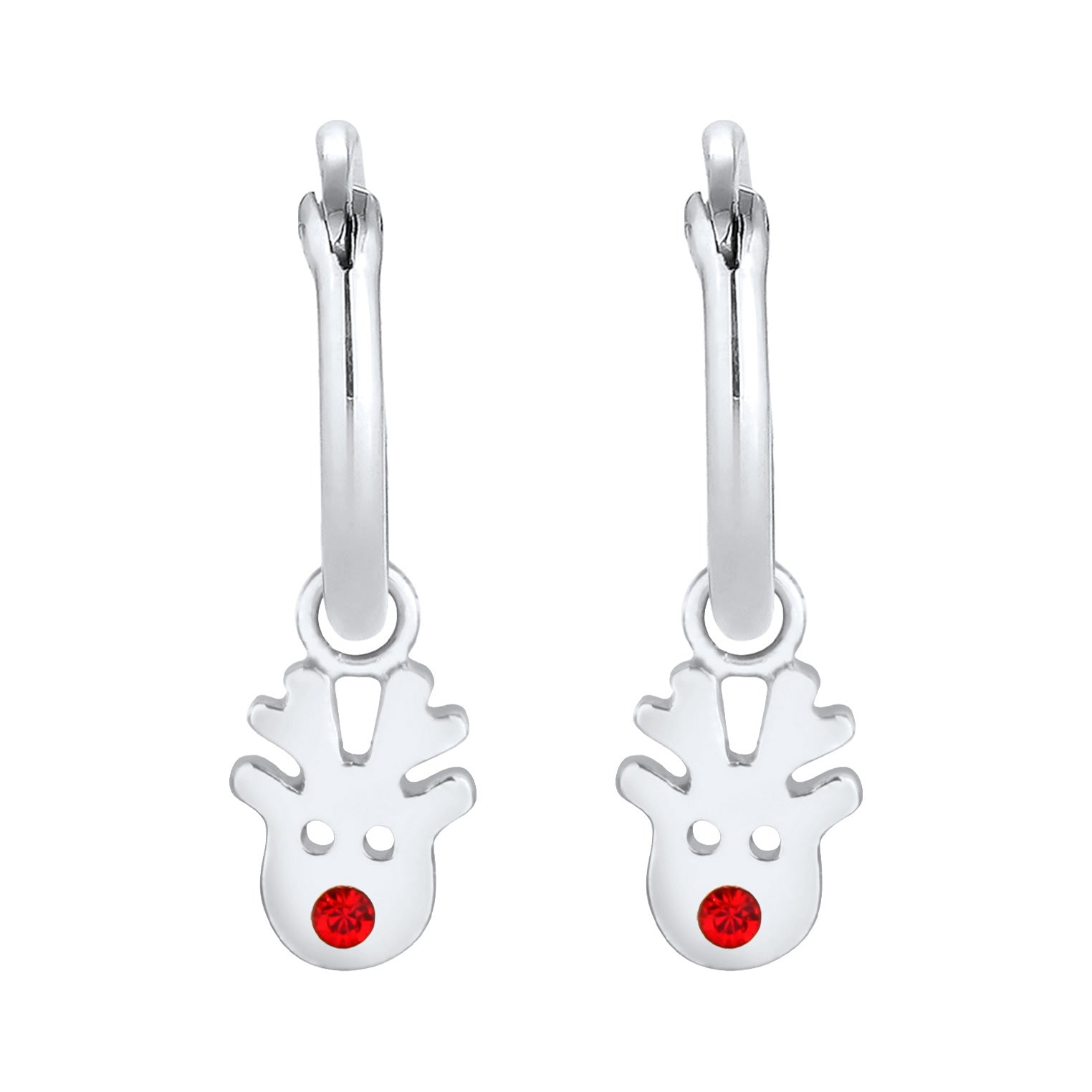 Silber - Elli | Creolen Rentier | Mit Kristallen von Swarovski® (Rot) | 925er Sterling Silber