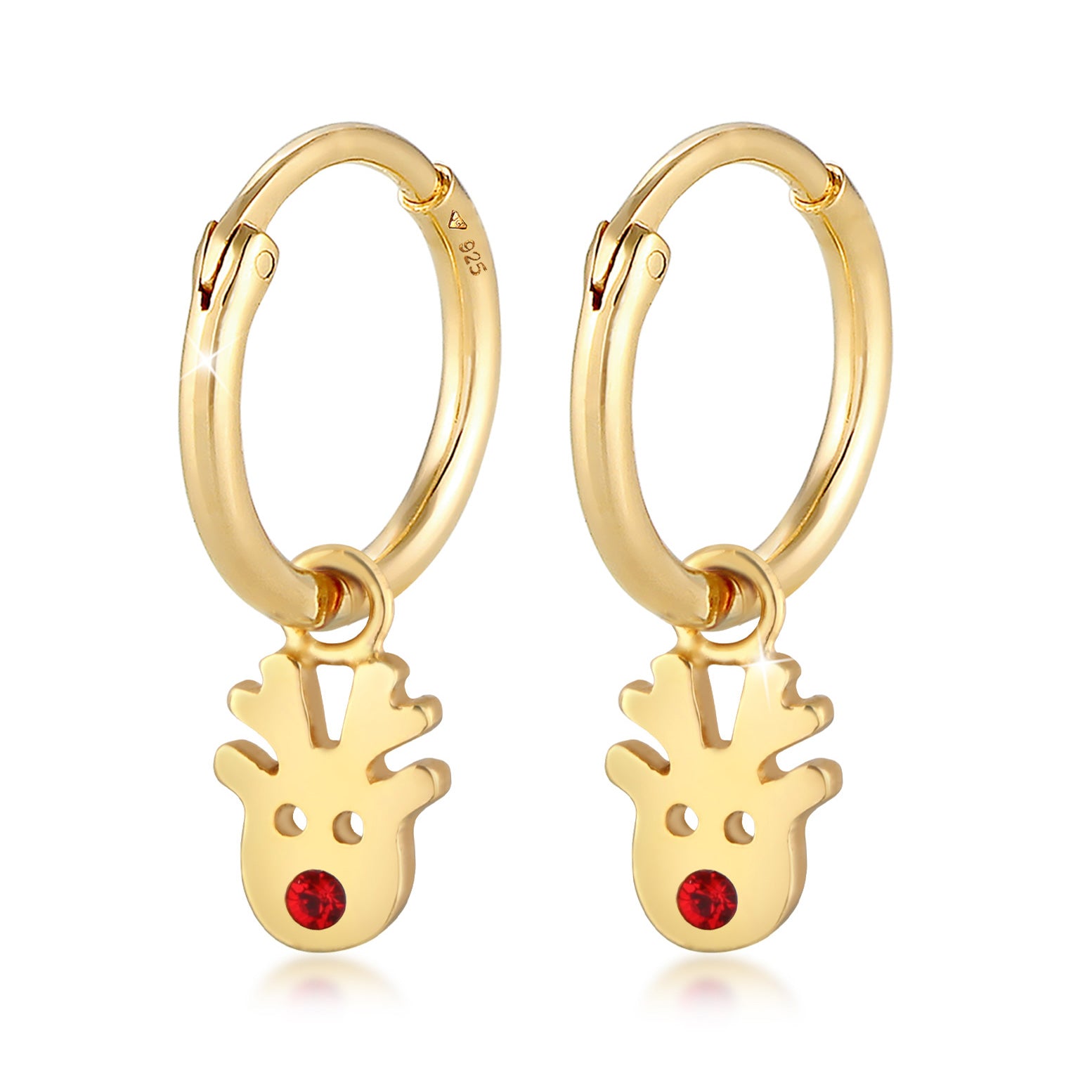 Gold - Elli | Creolen Rentier | Mit Kristallen von Swarovski® (Rot) | 925er Sterling Silber
