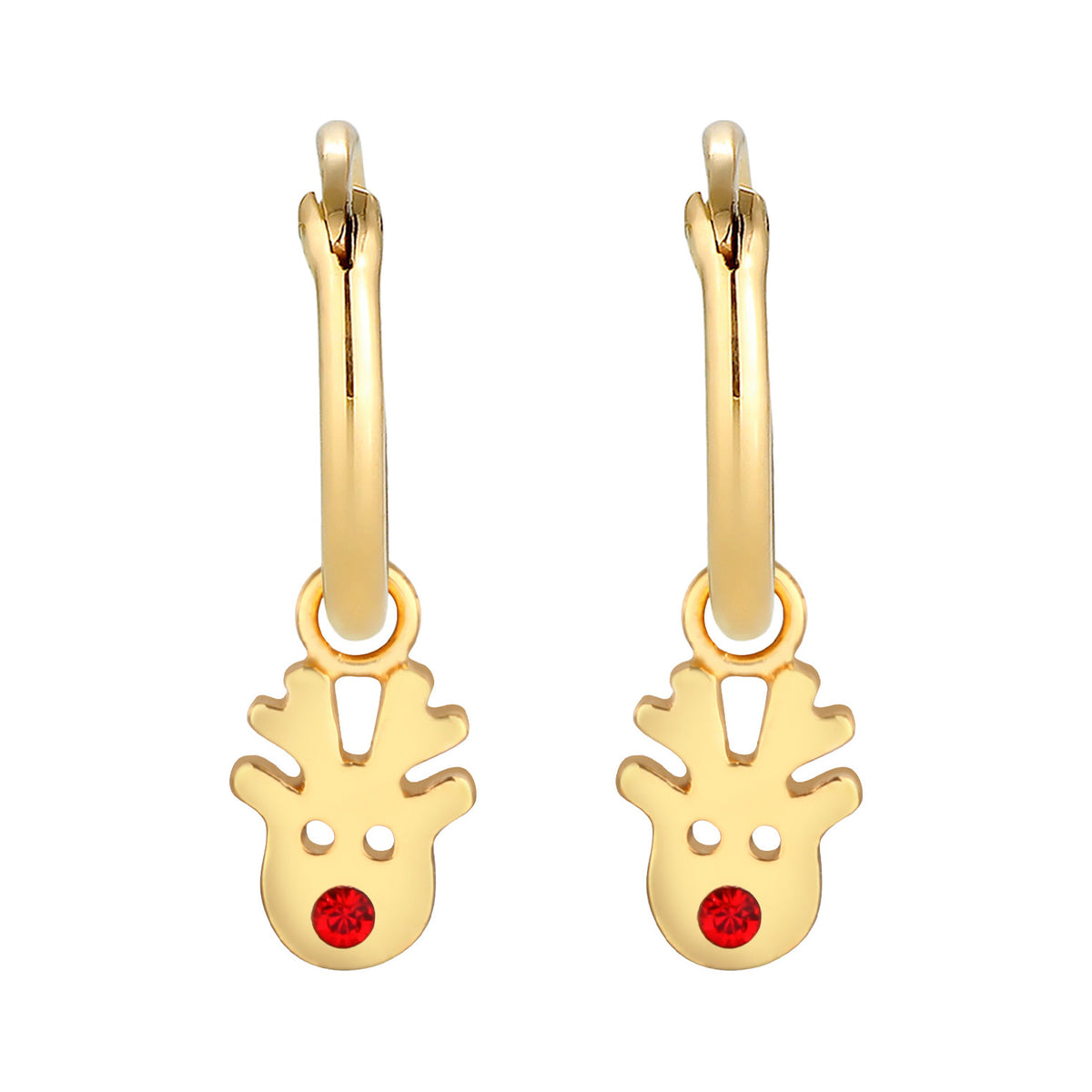 Gold - Elli | Creolen Rentier | Mit Kristallen von Swarovski® (Rot) | 925er Sterling Silber