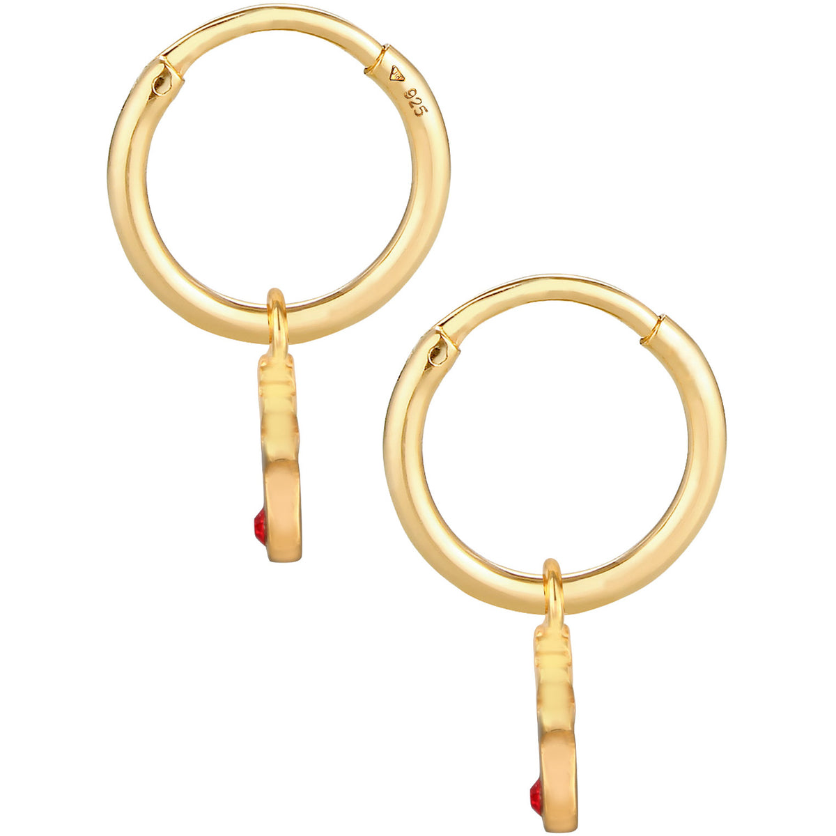 Gold - Elli | Creolen Rentier | Mit Kristallen von Swarovski® (Rot) | 925er Sterling Silber