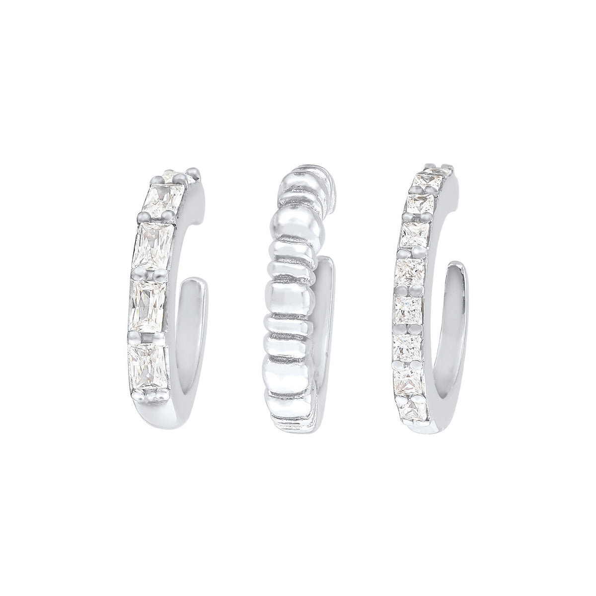 Silber - Elli PREMIUM | Earcuff 3er Set Geo | Zirkonia (weiß) | 925er Sterling Silber