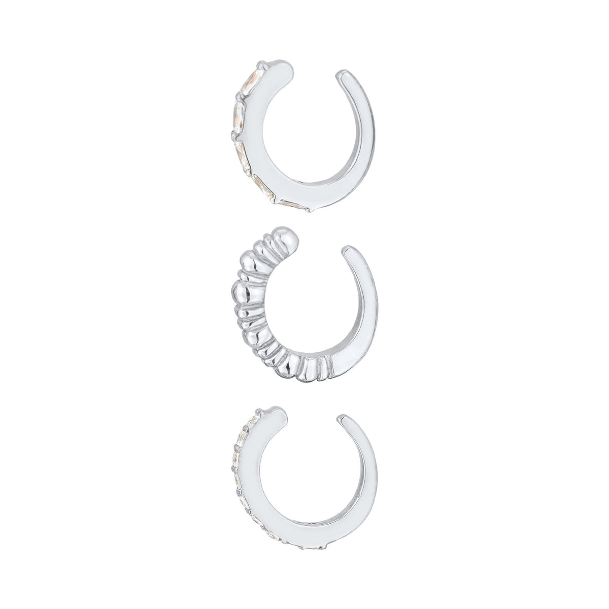 Silber - Elli PREMIUM | Earcuff 3er Set Geo | Zirkonia (weiß) | 925er Sterling Silber