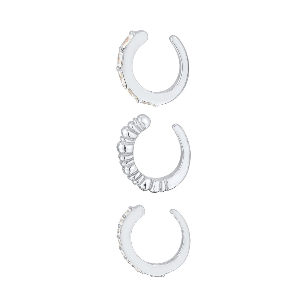 Silber - Elli PREMIUM | Earcuff 3er Set Geo | Zirkonia (weiß) | 925er Sterling Silber
