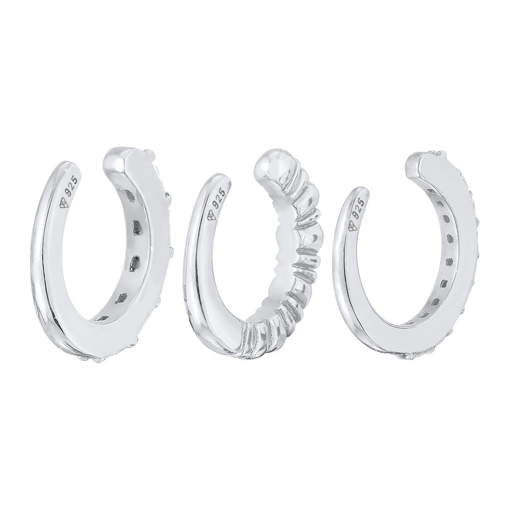 Silber - Elli PREMIUM | Earcuff 3er Set Geo | Zirkonia (weiß) | 925er Sterling Silber