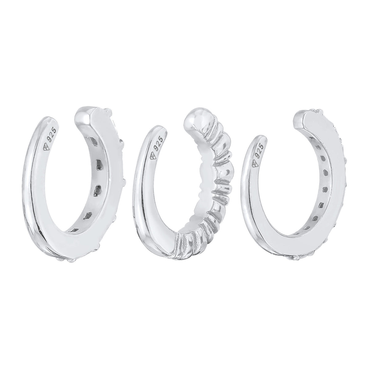 Silber - Elli PREMIUM | Earcuff 3er Set Geo | Zirkonia (weiß) | 925er Sterling Silber