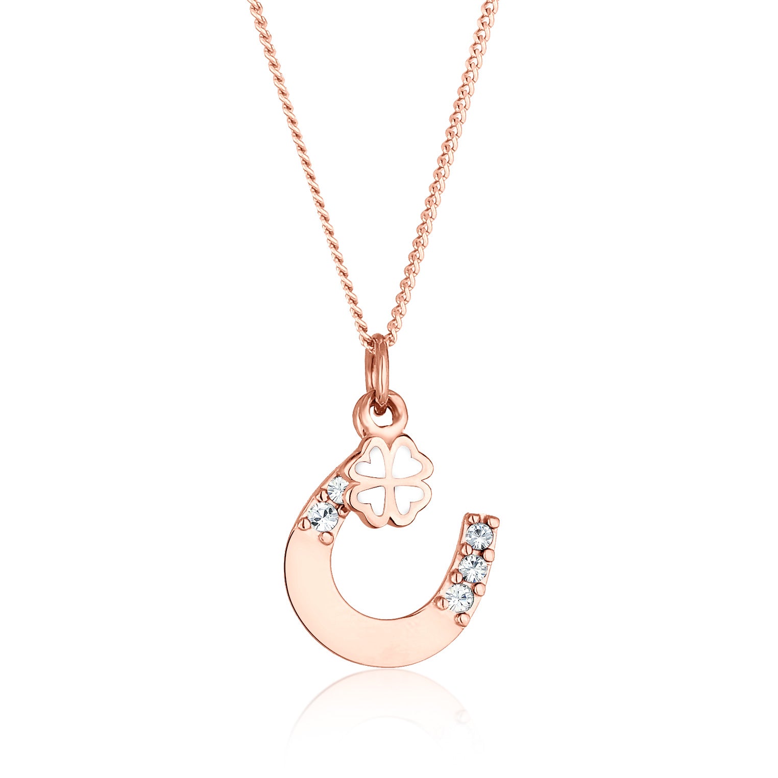 Roségold - Elli | Halskette Hufeisen | Mit Kristallen von Swarovski® (Weiß) | 925 Sterling Silber Rosévergoldet