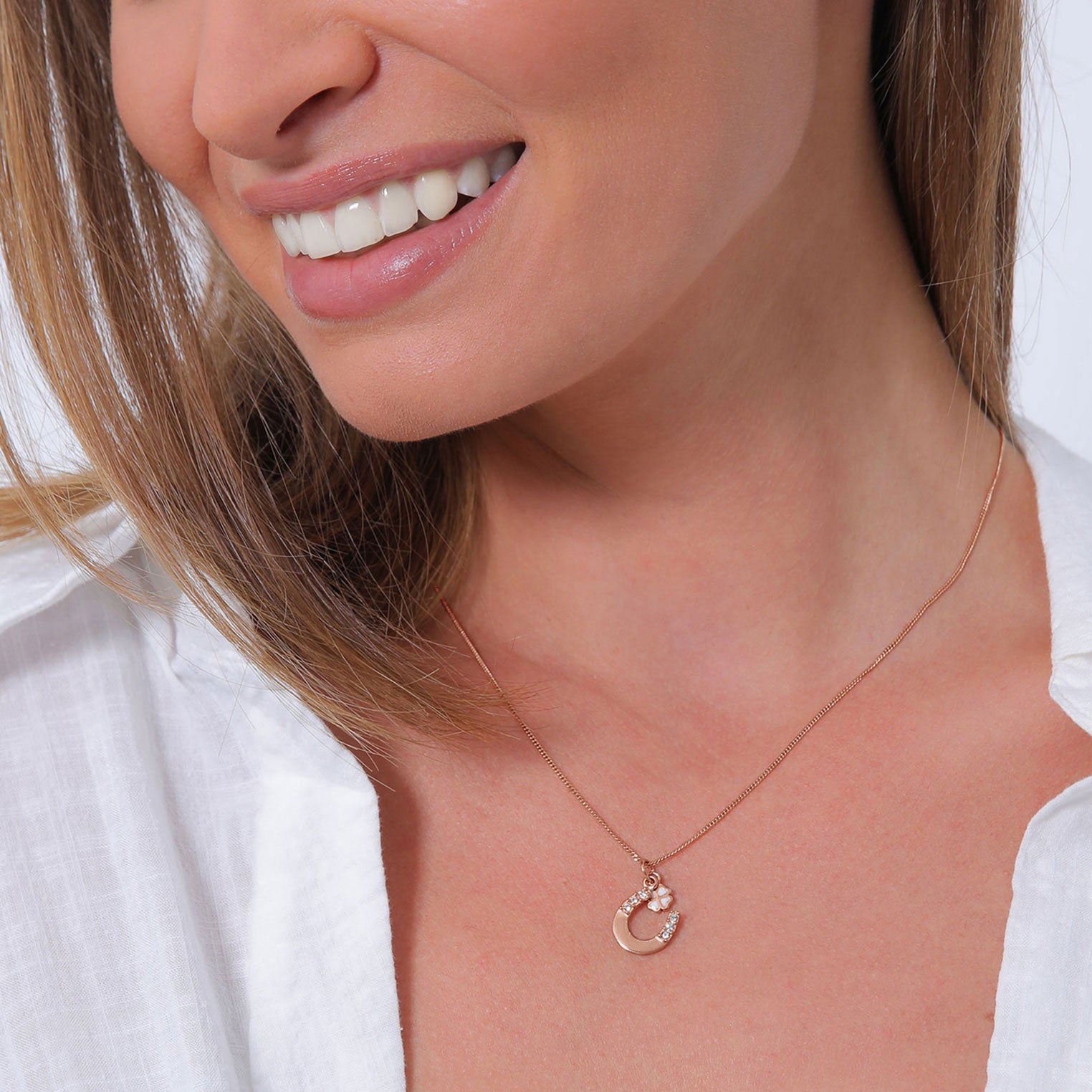 Roségold - Elli | Halskette Hufeisen | Mit Kristallen von Swarovski® (Weiß) | 925 Sterling Silber Rosévergoldet