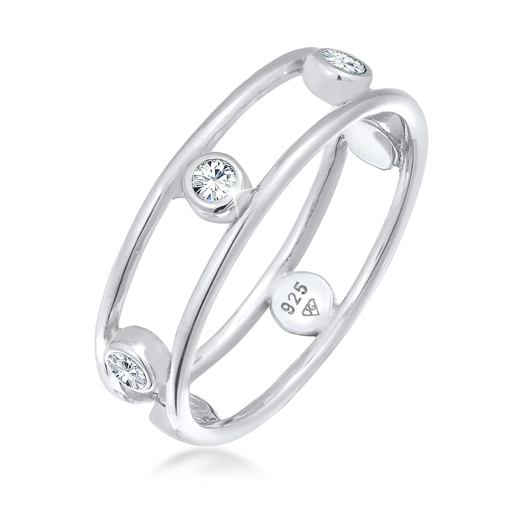 Silber - Elli | Ring Doppelt | Mit Kristallen von Swarovski® (Weiß) | 925er Sterling Silber