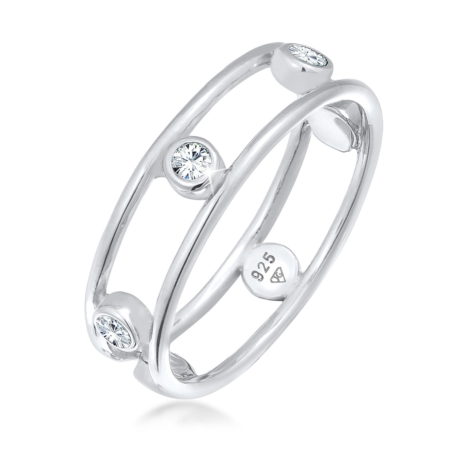 Silber - Elli | Ring Doppelt | Mit Kristallen von Swarovski® (Weiß) | 925er Sterling Silber