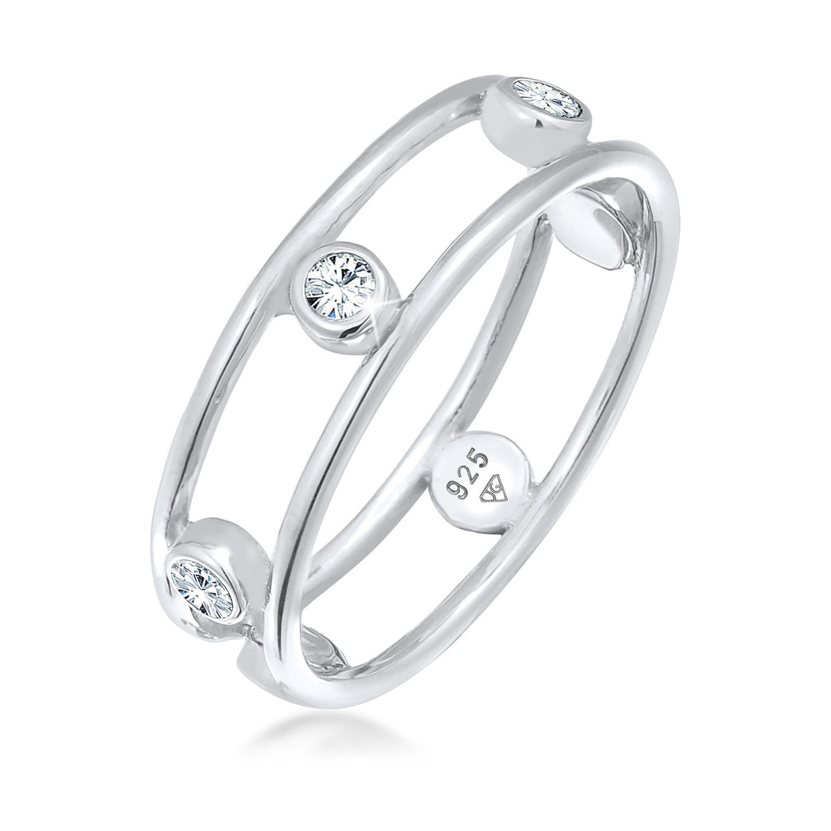 Silber - Elli | Ring Doppelt | Mit Kristallen von Swarovski® (Weiß) | 925er Sterling Silber