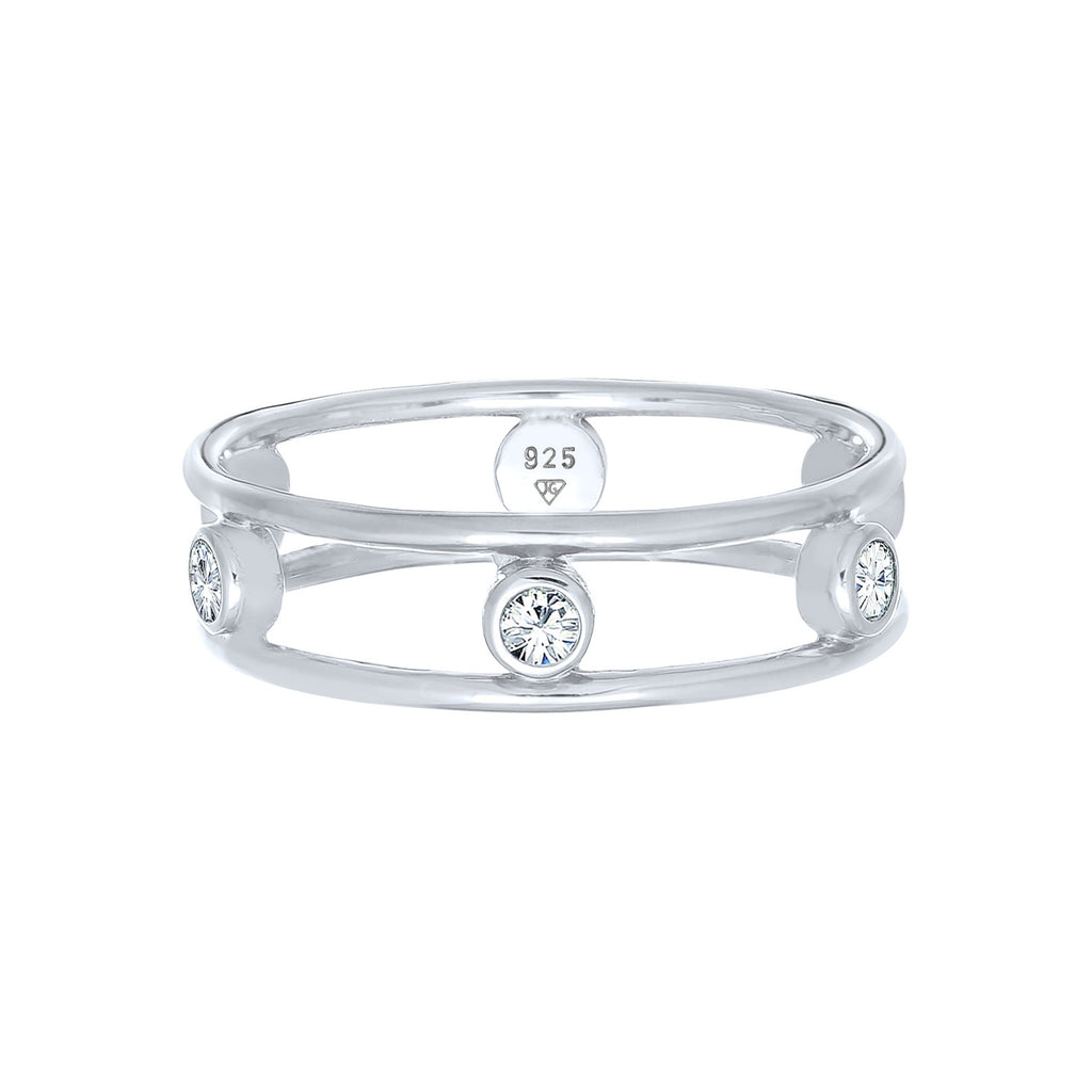 Silber - Elli | Ring Doppelt | Mit Kristallen von Swarovski® (Weiß) | 925er Sterling Silber