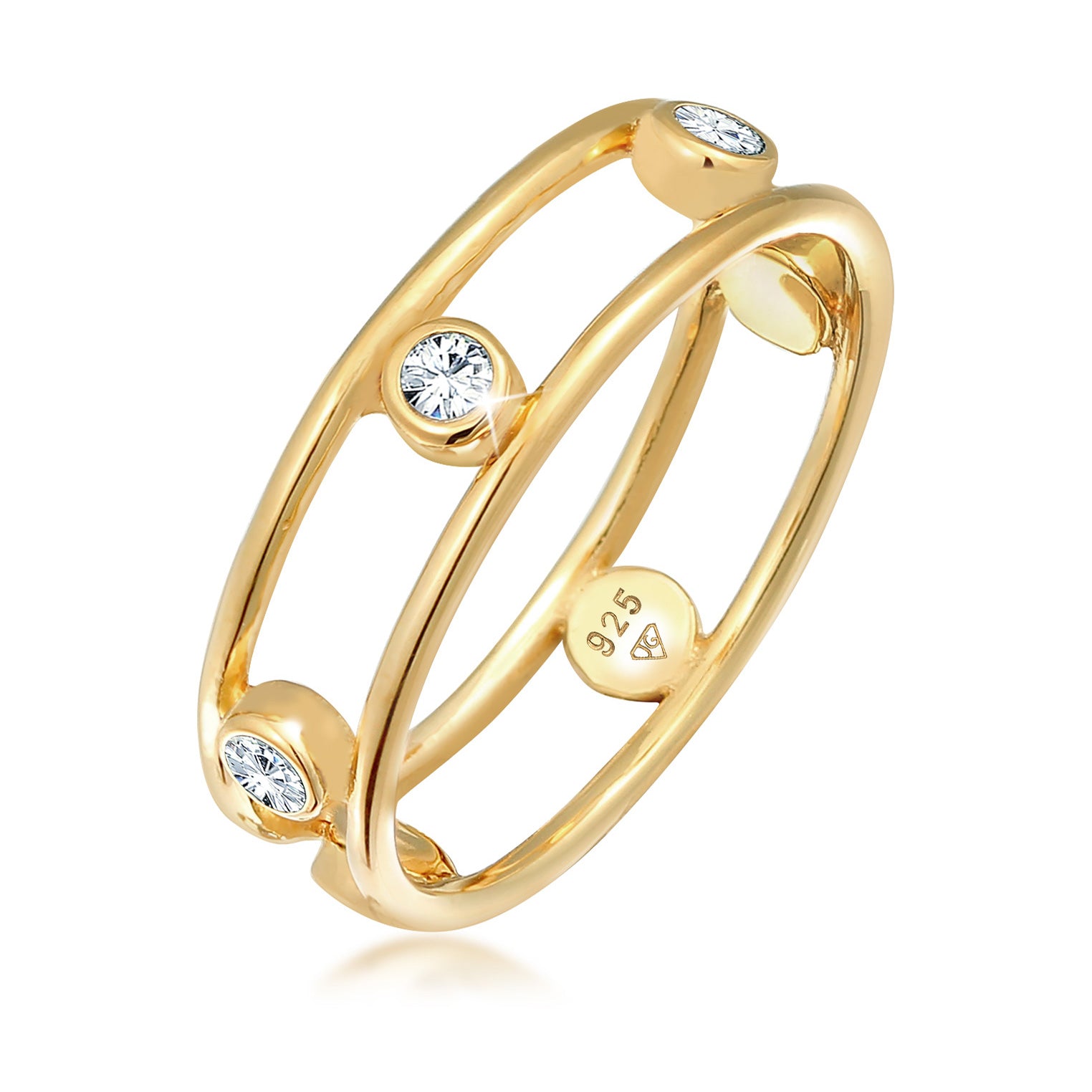 Gold - Elli | Ring Doppelt | Mit Kristallen von Swarovski® (Weiß) | 925er Sterling Silber