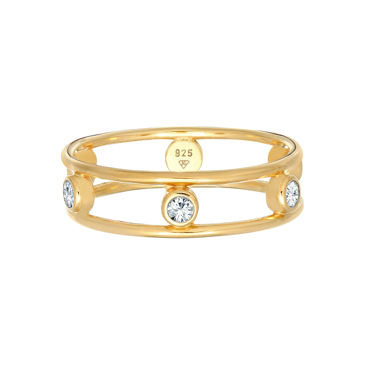 Gold - Elli | Ring Doppelt | Mit Kristallen von Swarovski® (Weiß) | 925er Sterling Silber