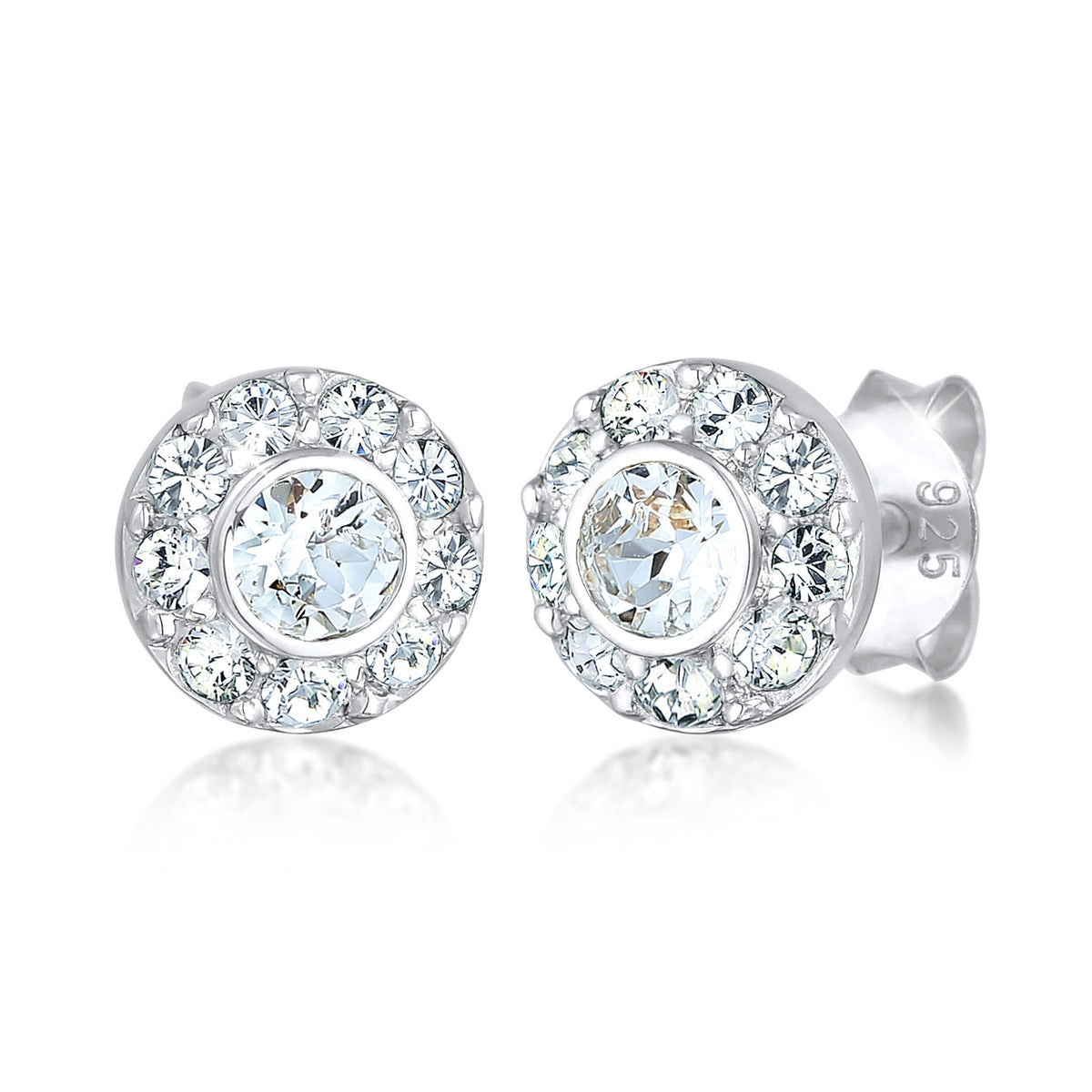 Silber - Elli | Ohrstecker Rund | Mit Kristallen von Swarovski® (weiß) | 925er Sterling Silber