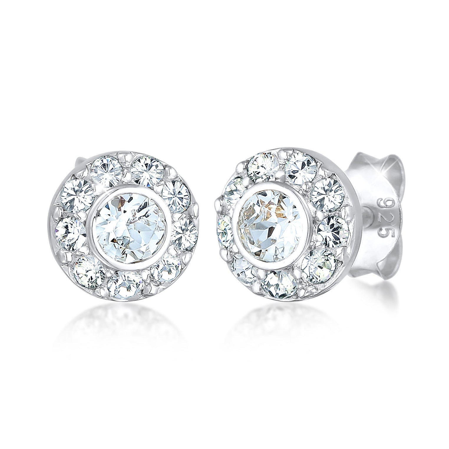 Silber - Elli | Ohrstecker Rund | Mit Kristallen von Swarovski® (weiß) | 925er Sterling Silber