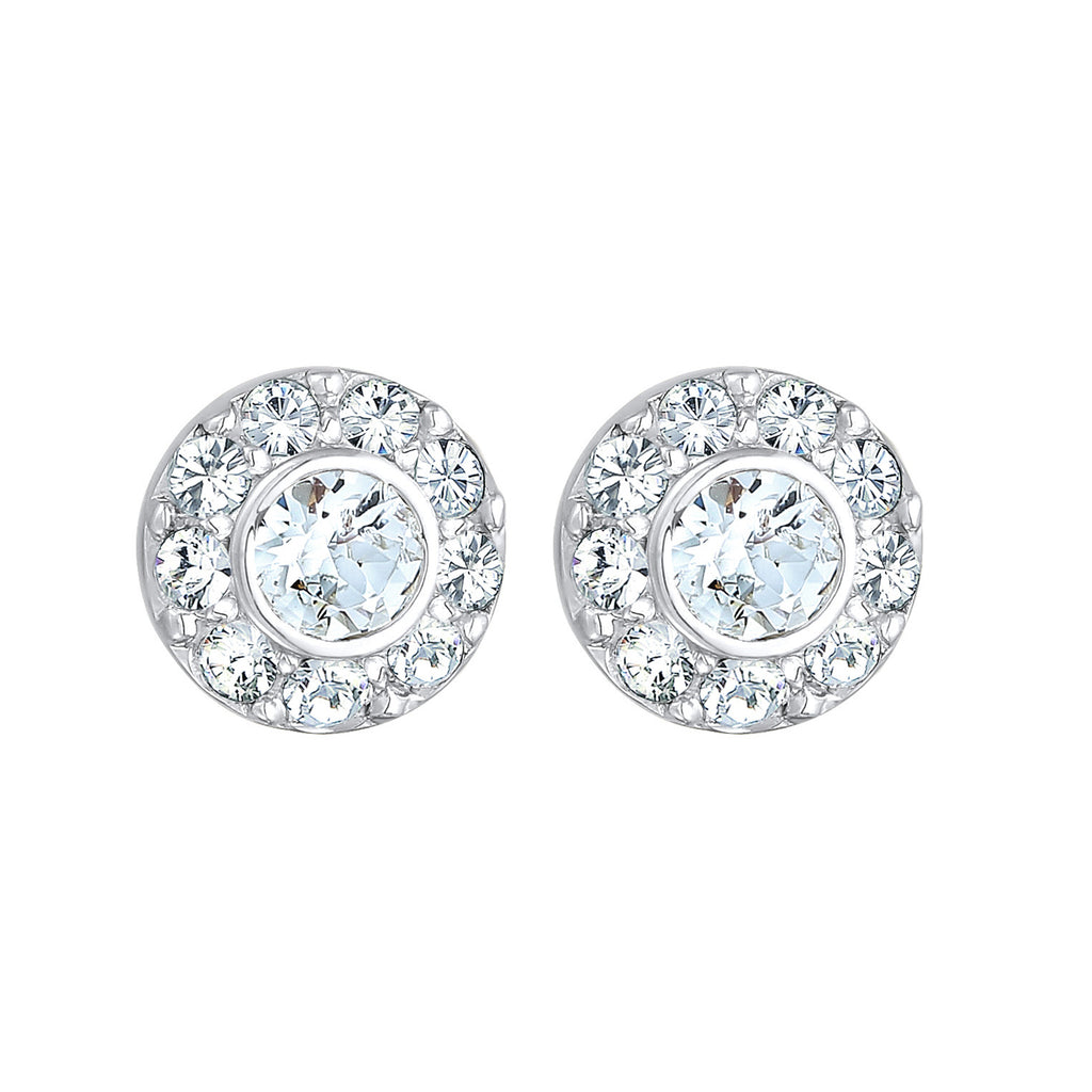 Silber - Elli | Ohrstecker Rund | Mit Kristallen von Swarovski® (weiß) | 925er Sterling Silber