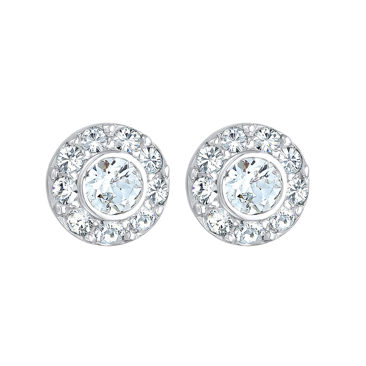 Silber - Elli | Ohrstecker Rund | Mit Kristallen von Swarovski® (weiß) | 925er Sterling Silber