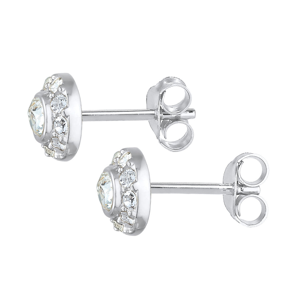 Silber - Elli | Ohrstecker Rund | Mit Kristallen von Swarovski® (weiß) | 925er Sterling Silber