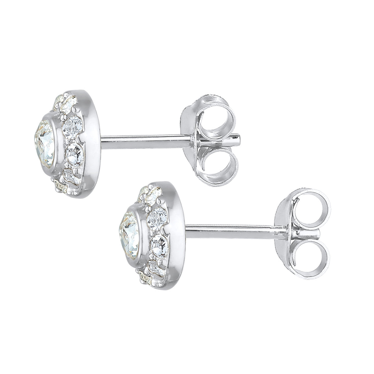 Silber - Elli | Ohrstecker Rund | Mit Kristallen von Swarovski® (weiß) | 925er Sterling Silber