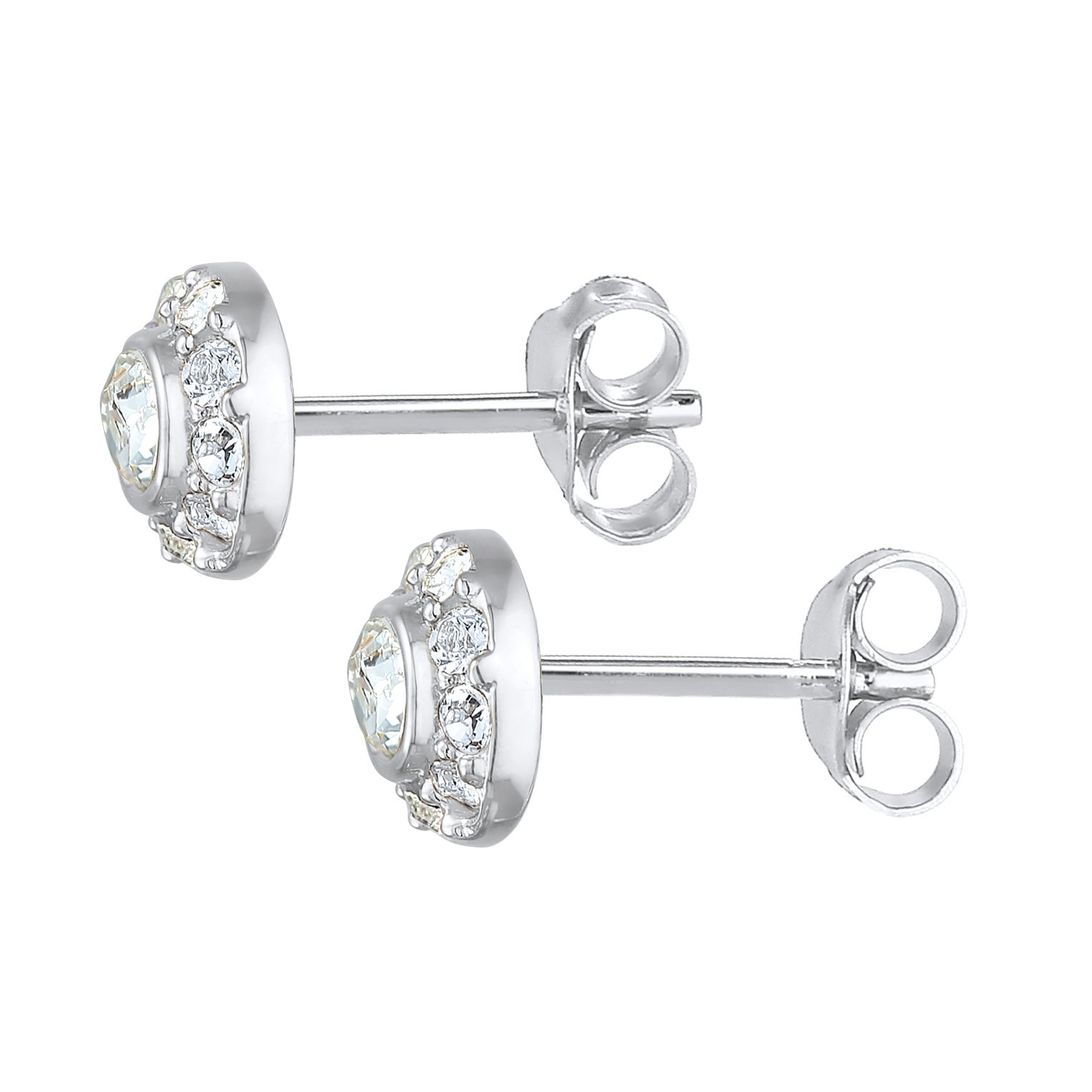Silber - Elli | Ohrstecker Rund | Mit Kristallen von Swarovski® (weiß) | 925er Sterling Silber